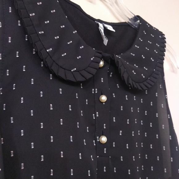 Elle Tops - Pearl button sleeveless black blouse